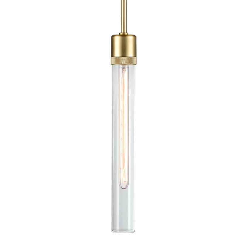 Luminaire suspendu cylindrique 3 "E26 3", verre transparent 18 ", H 71,13 po x l 2,75 po x P 2,75 po, Laiton vieilli