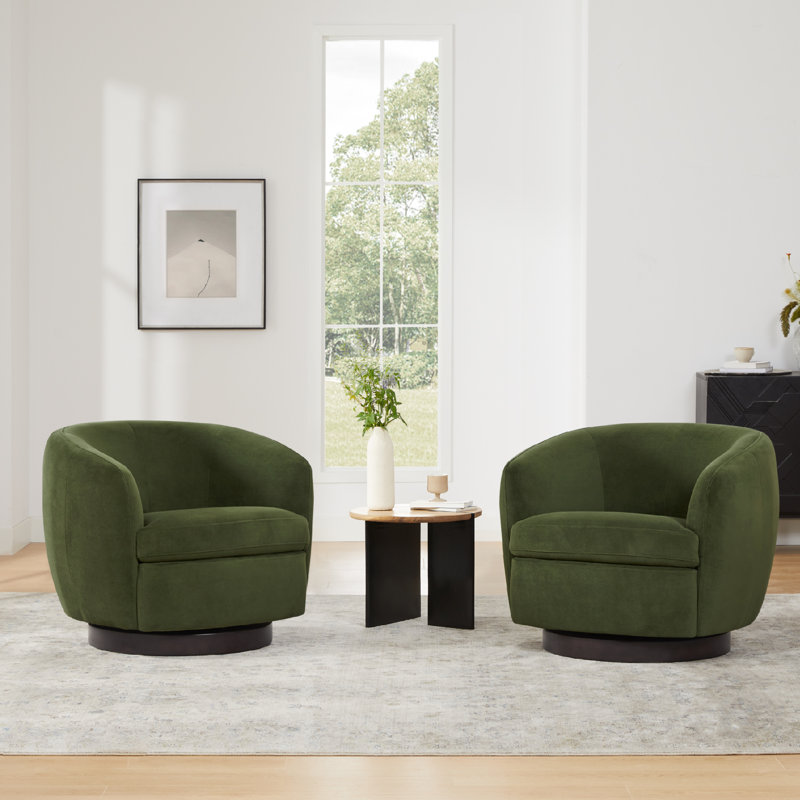 Fauteuil demi-tonneau pivotant rembourré Marcy, Velours performance vert forêt Bella