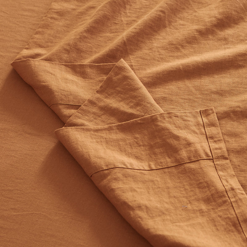 Ensemble de draps en lin, Ensemble de draps pour lit double avec 2 taies d'o, Brun