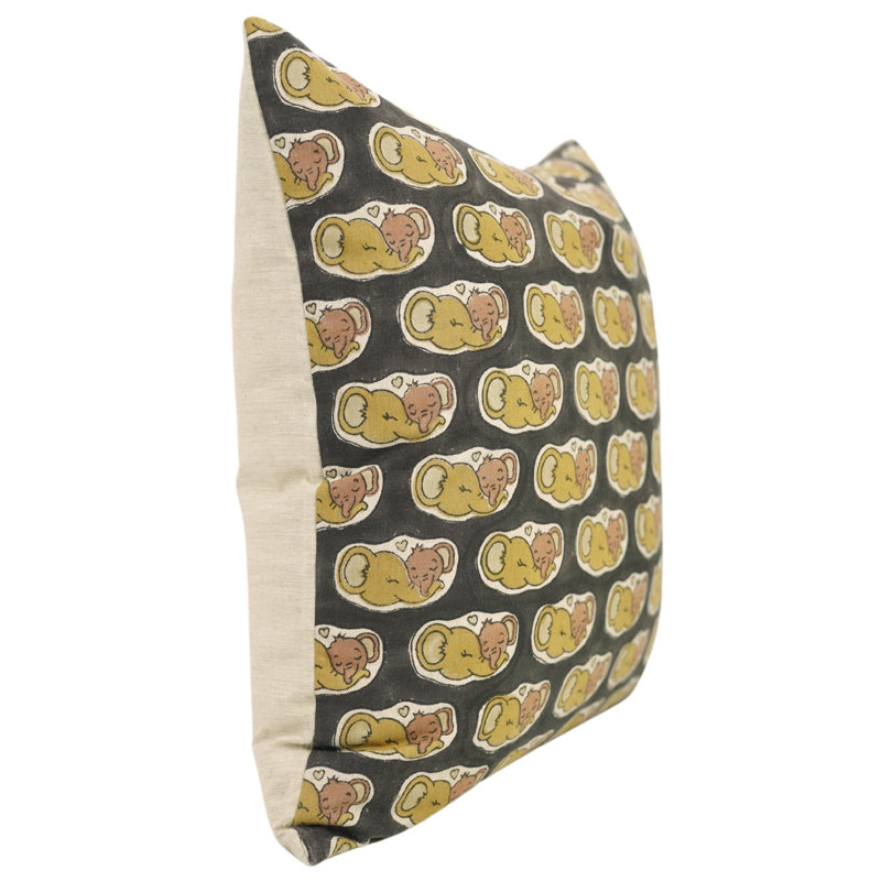 Housse de coussin Artisan Block Print Boho Style, H 14 po x l 14 po, Noir / Jaune, Carrée