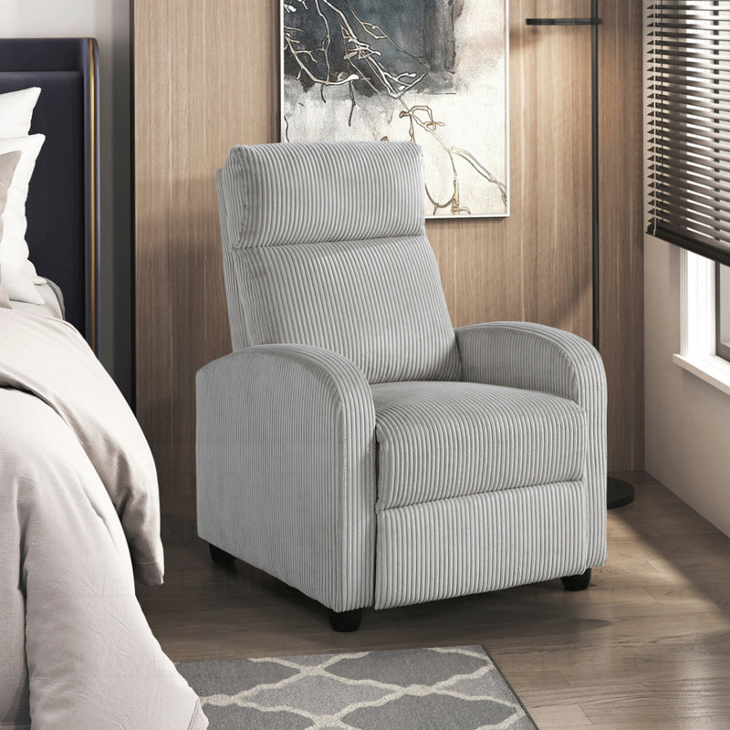 Fauteuil inclinable moderne avec dossier en velours côtelé gris clair, mobilier de salon confortable et élégant, Gris clair