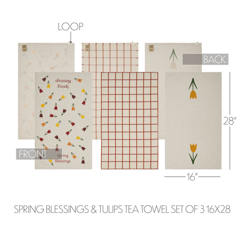 Ensemble de 3 torchons Spring In Bloom Spring Blessings & Tulips