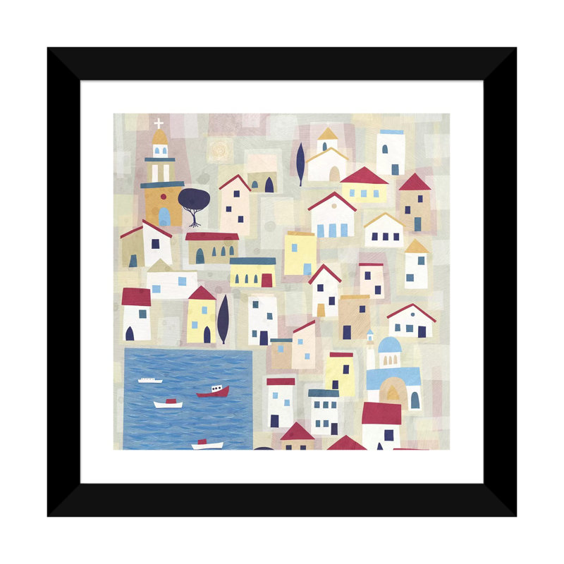 « Halki » par Nic squirrell-impression d’art graphique, H 24 po x l 24 po x p 1 po, Blanc, Papier encadré noir