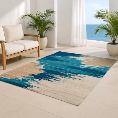 Tapis intérieur et extérieur beige Watercolor