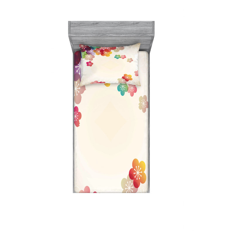 Microfiber Floral Sheet Set, Twin XL Sheet Set with Fitted Sheet