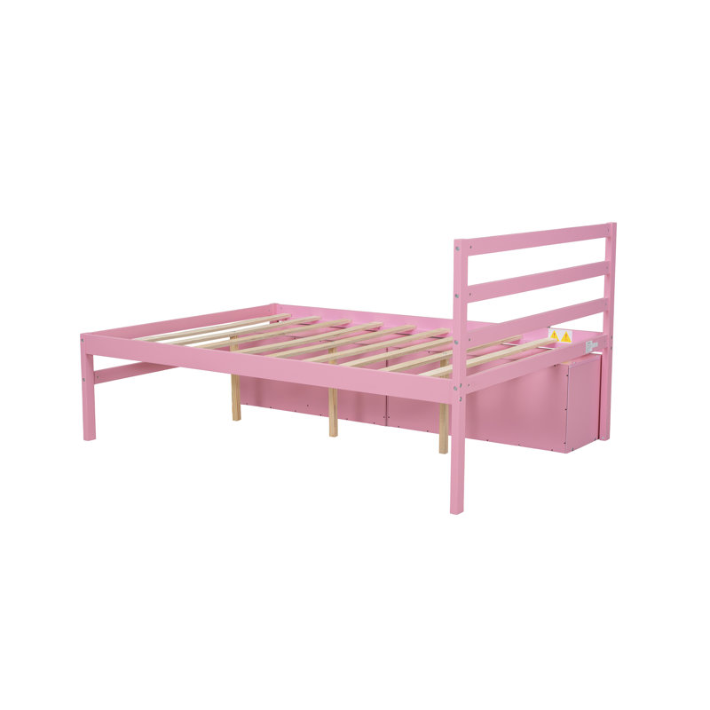 Size Wood Platform Bed With Removable Storage Shelves, Built-In Two Storage Drawers For Added Convenience,, Pink, Full