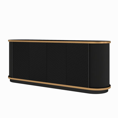 63" Diagonal Fluted Sideboard Cabinet with Storage, 4-Door Buffet Credenza TV Stand with Gold Trim, Black Faux Marble-Top Console Table, Modern Storage Cabinet for Dining Room, Living Room, Black