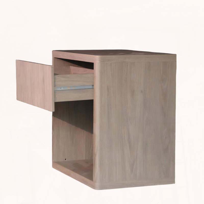 Grande table de chevet avec tiroir et compartiment ouvert, Brun cendré