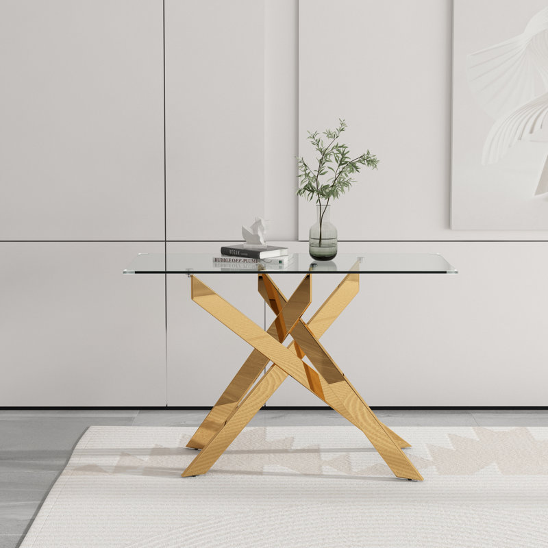 Tempered Glass Top Console Table, Gold