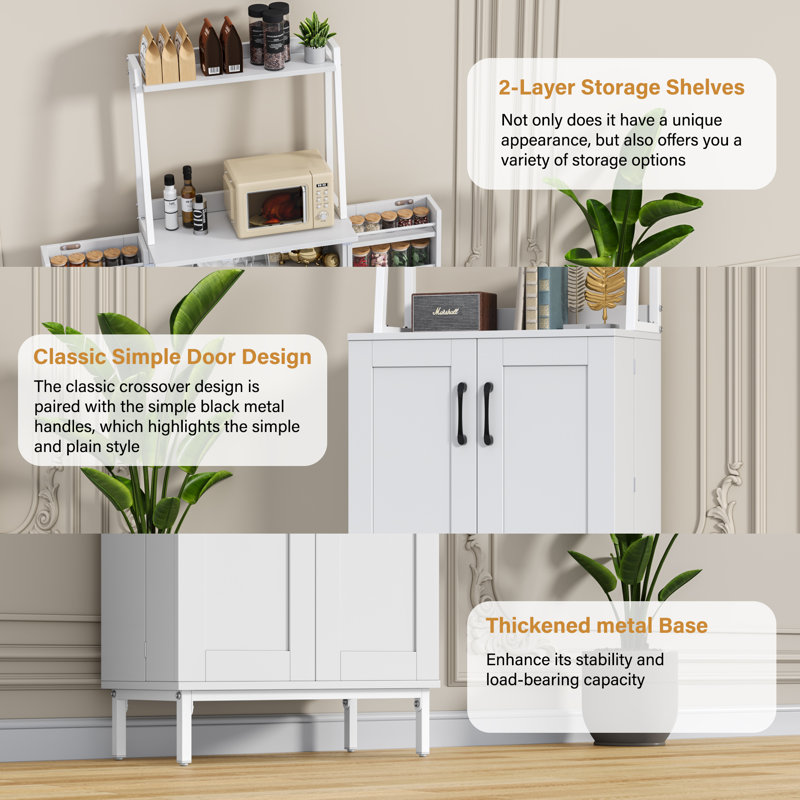 Armoire de rangement de 51 po pour garde-manger moderne, huche autoportante avec portes et tablettes, buffet avec support pour micro-ondes, café, armoire de salle à manger, salon, blanc