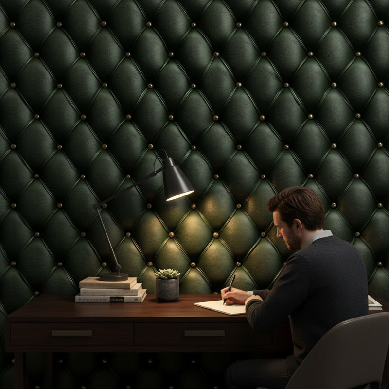 Tufted Wallpaper Luxurious Green Wall Mural