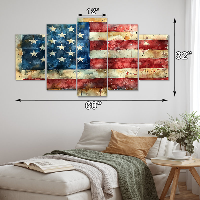 Art mural moderne, drapeau des États-Unis, 5 pièces