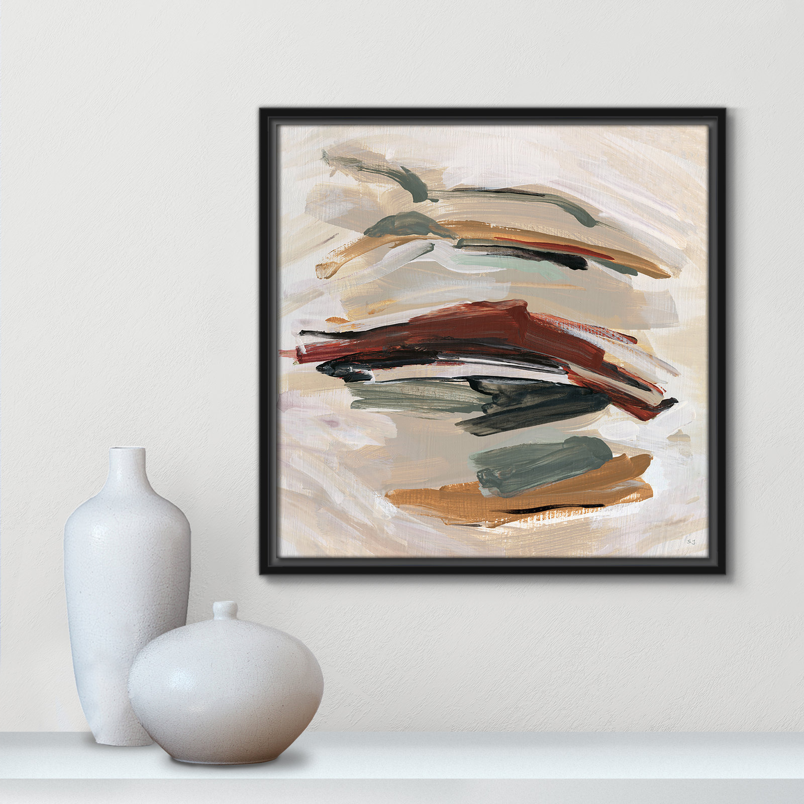 Spring Shadows by Susan Jill - Floater Frame Painting on Canvas, Black , 17.5" H x 17.5" W