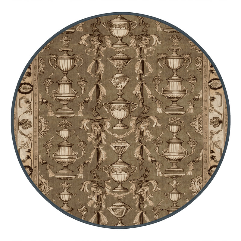 Tapis brun français lavable à la machine, Rond 5 pi