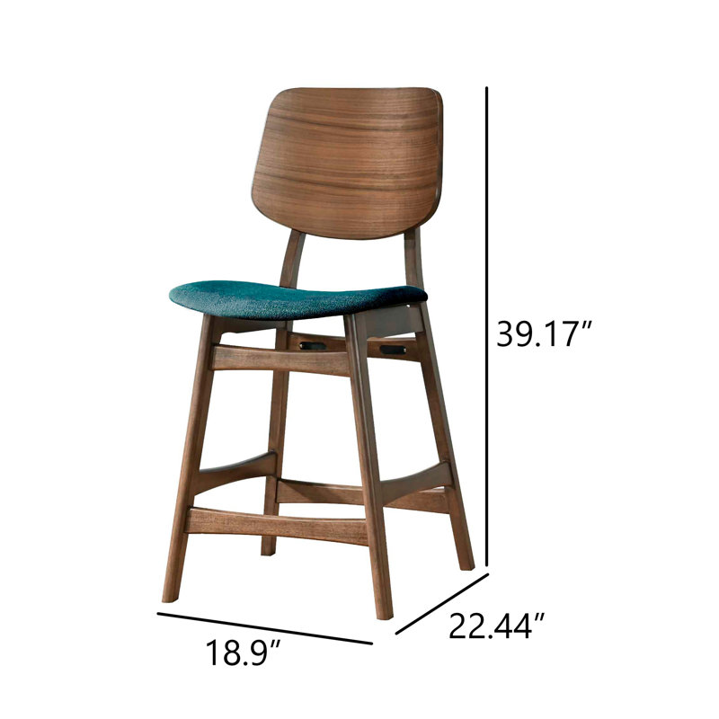Scar Counter Height Chair Set Of 2, Teal Green Cushion, Walnut Brown, Teal Green