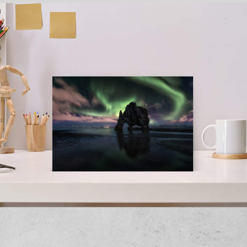 Northern Lights Seascape Dramatic Abstract Contemporary Coastal Landscape Wall Art Print 1 Piece Wrapped Canvas Wall Art