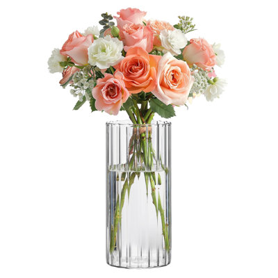 Ribbed Glass Cylinder Vase for Floral Arrangements and Candle Displays