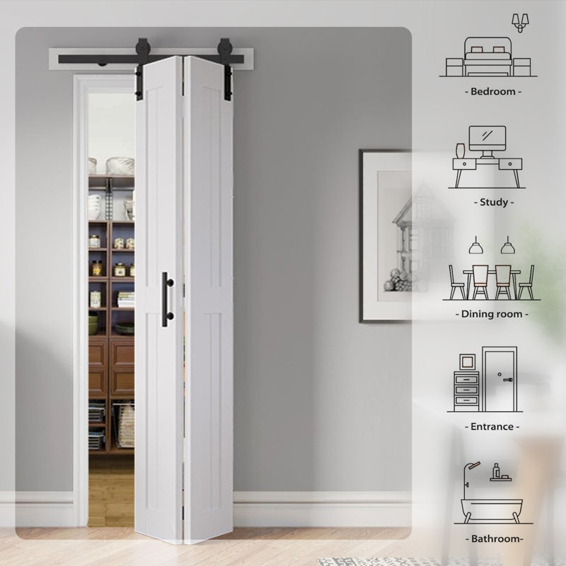 S&Z TOPHAND® 36X84(Double 18X84) White Bi-Fold MDF Sliding Folding Double Barn Door With Hardware Kit & Solid Handle, MDF With Water-Proof PVC Surface Complete Door, No Assembly Required