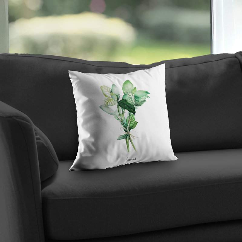 Tied up basil leaves bundle - Farmhouse Kitchen throw pillow, Polyester, 14"