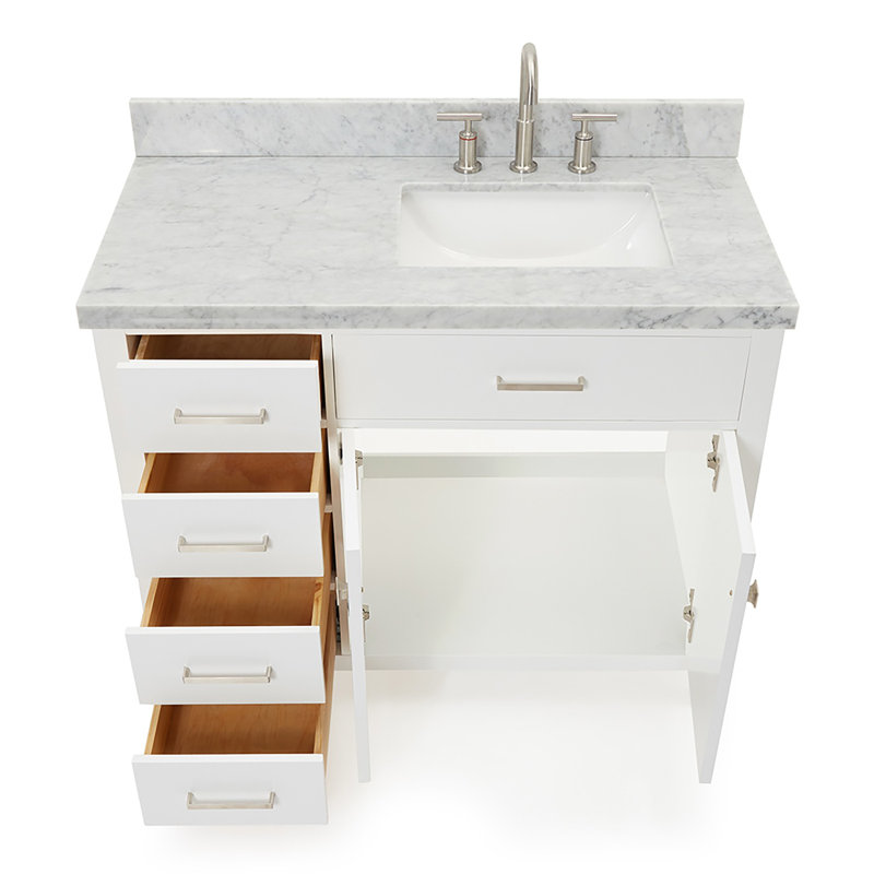 Meuble-lavabo simple 42 po avec plateau en marbre blanc de Carrare Abbate, Blanc