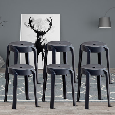 Nathalye Lightweight and Stackable Plastic Accent Stools, 6 Pcs/Set, For Indoor/Outdoor Use