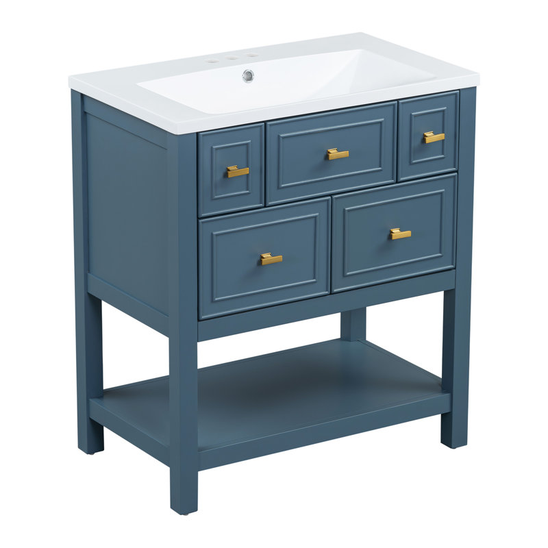 Ensemble de meuble-lavabo simple 30 po avec 5 tiroirs, ensemble de meuble-lavabo autoportant avec cadre en bois massif 30 po