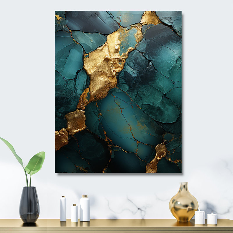Gold And Green Abstract Marble Design II - Marble Wall Decor, 20" H x 12" W x 1" D
