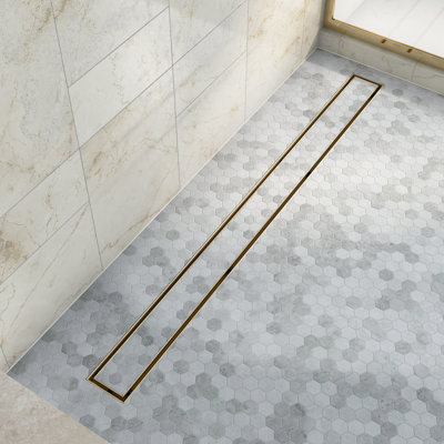 Dreamline Aqua 36 in. Linear Tile Insert Shower Drain, Brushed Brass