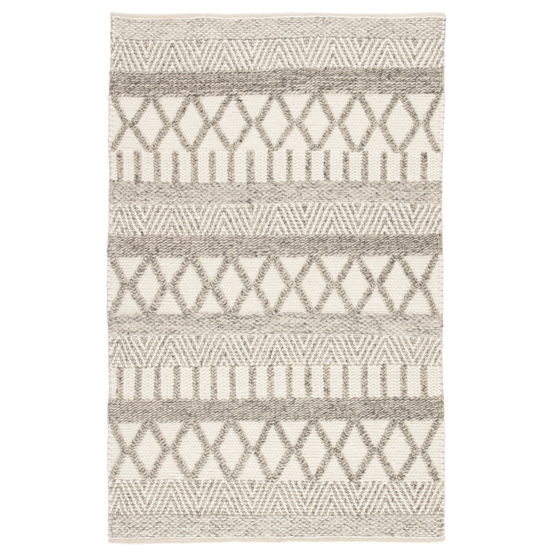 Tapis en laine gris et beige à motif géométrique tissé à la main Gayle, Rectangle de 5 pi x 8 pi