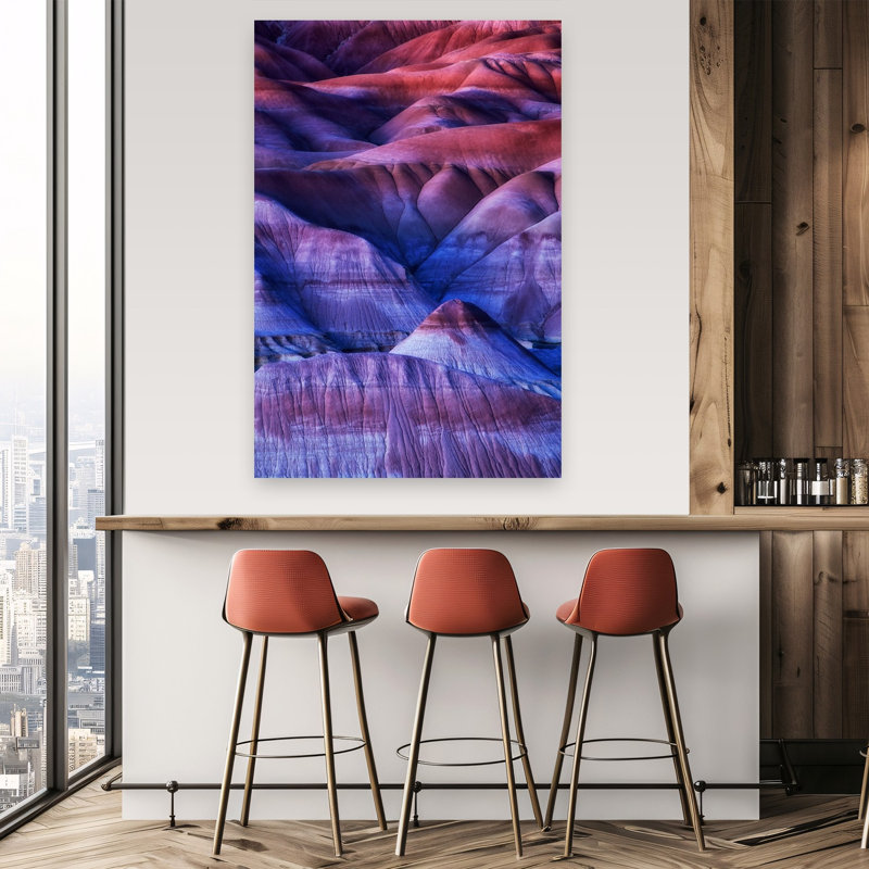 Ondes ondulées colorées abstraites colorées, paysage dramatique, violet, paysage, impression murale, H 60 po x l 40 po