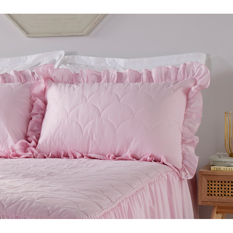 Plain Dyed Quilted Bedspread Set with Pillow Sham, 262 x 265 cm Bedspread, Pink