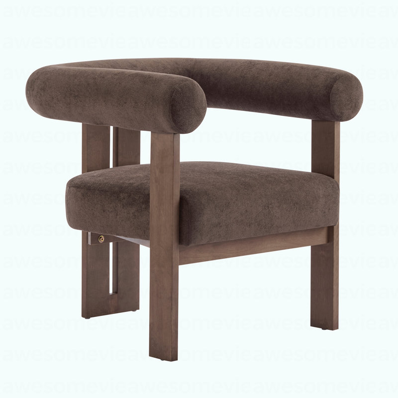 Chaise d'appoint moderne rembourrée avec accoudoirs ronds, Brun foncé / Noyer