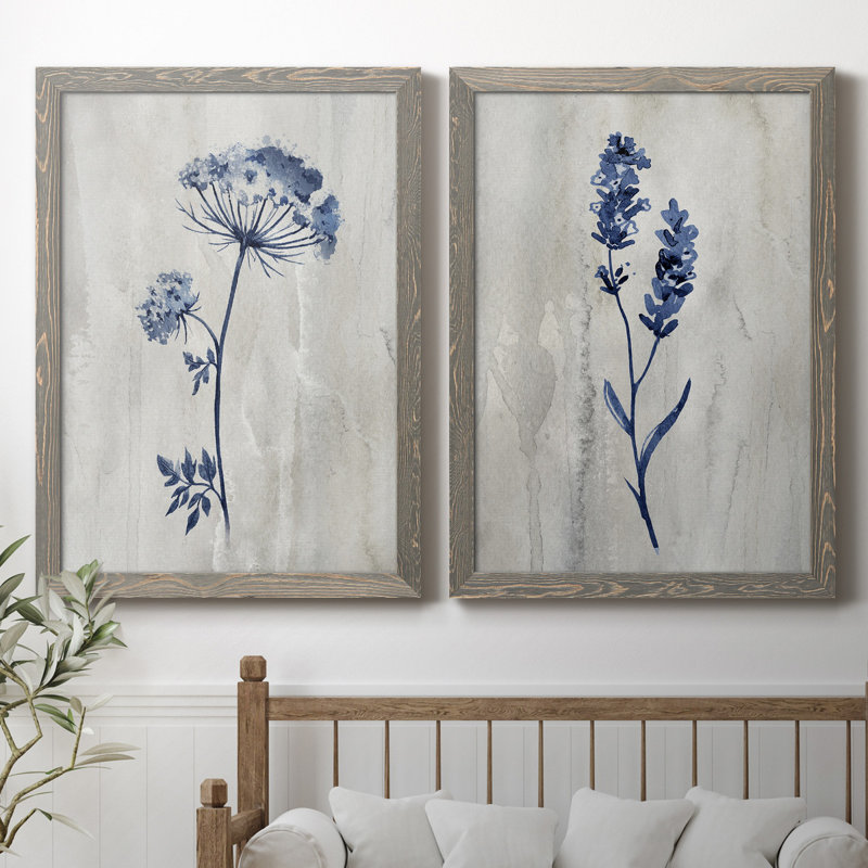 «Indigo Botanical I», ensemble de 2 reproductions d'impressions, Toile encadrée, H 31,5 po x l 47 po, Gris
