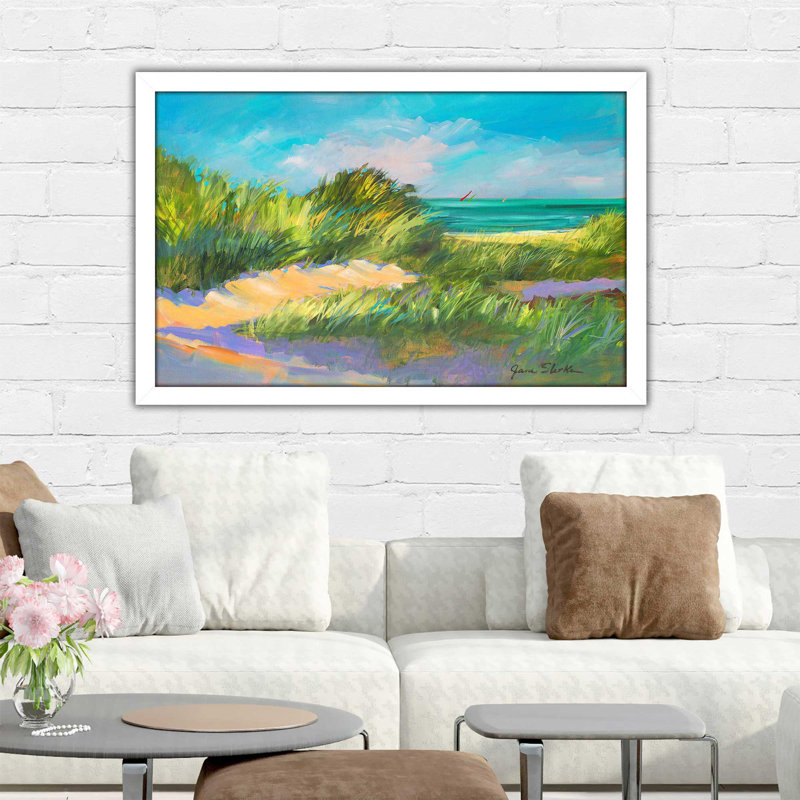 «Blue Grass Breeze II» par - Peinture, H 21,5 po x l 27,5 po x P 0,75 po, Cadre blanc