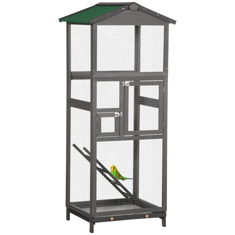 Cage à oiseaux en bois 65 "pour perroquet, Gris