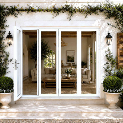 White Patio Door 120" W x 96"H Right OutSwing Bifold Aluminum Folding (3+1)