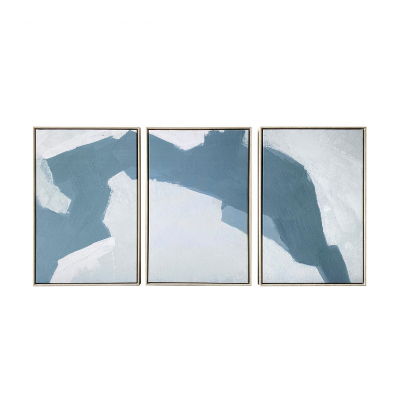 Dusty Blue and Gray Abstract Triptych Canvas Wall Art Set