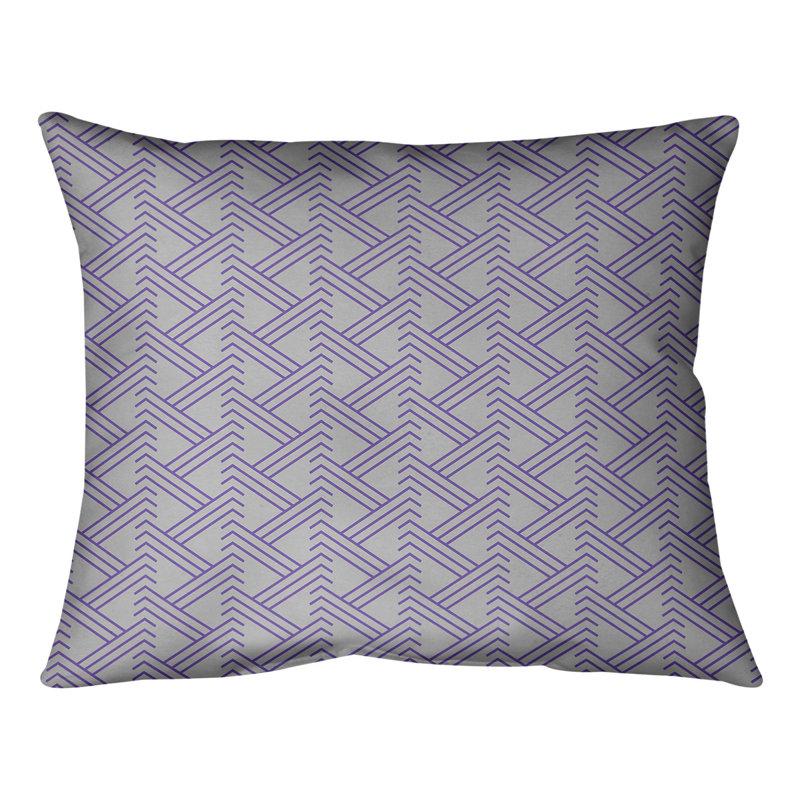 Coussin lombaire à motif Zig Zag, H 10 po x l 14 po, Gris / Mauve, Duvet / Plumes
