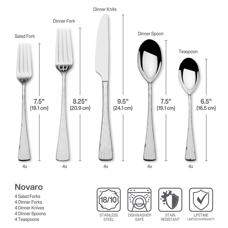 Novaro 20-Piece 18/10 Stainless Steel Flatware Set, Service For 4