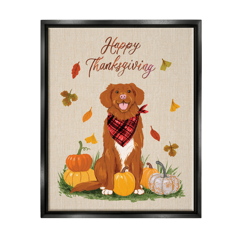«Happy Thanksgiving Pumpkins Dog», cadre flottant, impression sur toile, Cadre flottant noir de jais