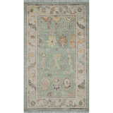 Meadow Oriental Hand-Knotted Wool Area Rug in Willow/Coral/Gray