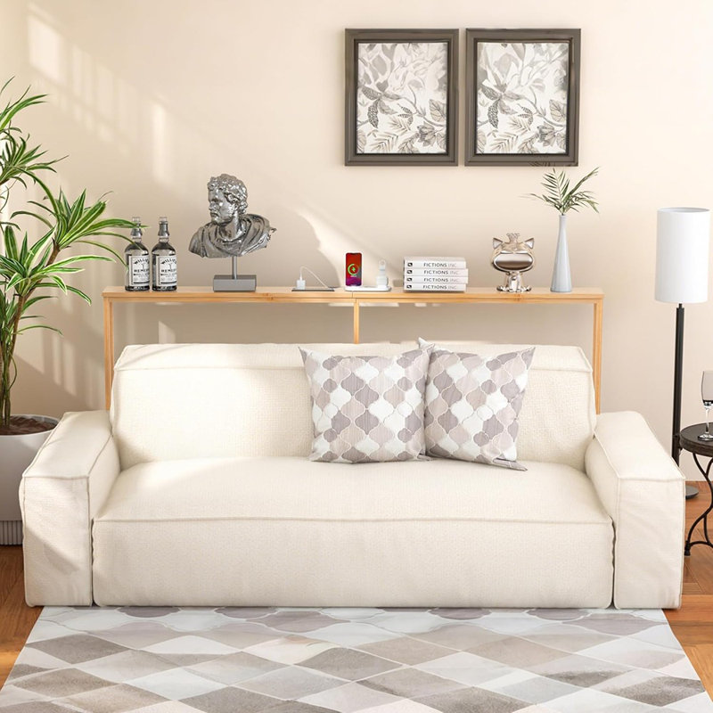 Console étroite 70,9 "avec prise, bambou derrière-canapé, naturel