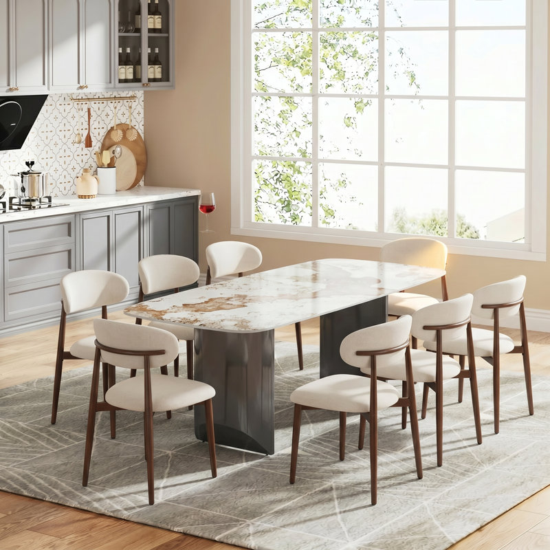 Wakenda 78.7" Modern Rectangular Sintered Stone Dining Table With Stainless Steel Base, Gray, 37" W x 78" L