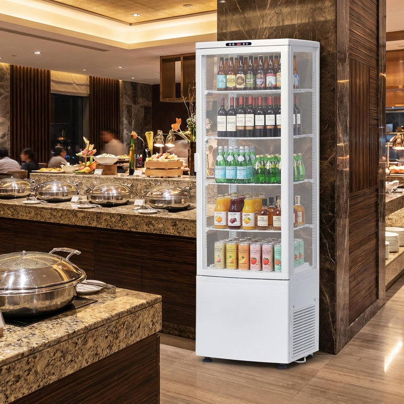 Vitrine réfrigérée commerciale de 8,4 pieds cubes, refroidisseur de boissons à porte vitrée - Tablettes réglables et réfrigérateur à DEL pour boulanger, café, dépanneur, visibilité panoramique à 360 °
