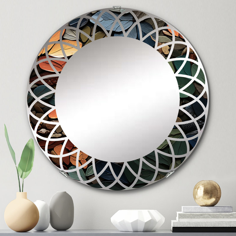 Feuil - Miroir mural moderne rond, 24 po x 24 po
