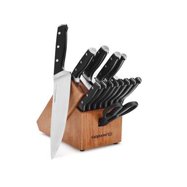 White and Gold Knife Set with Block Self Sharpening - 14 PC