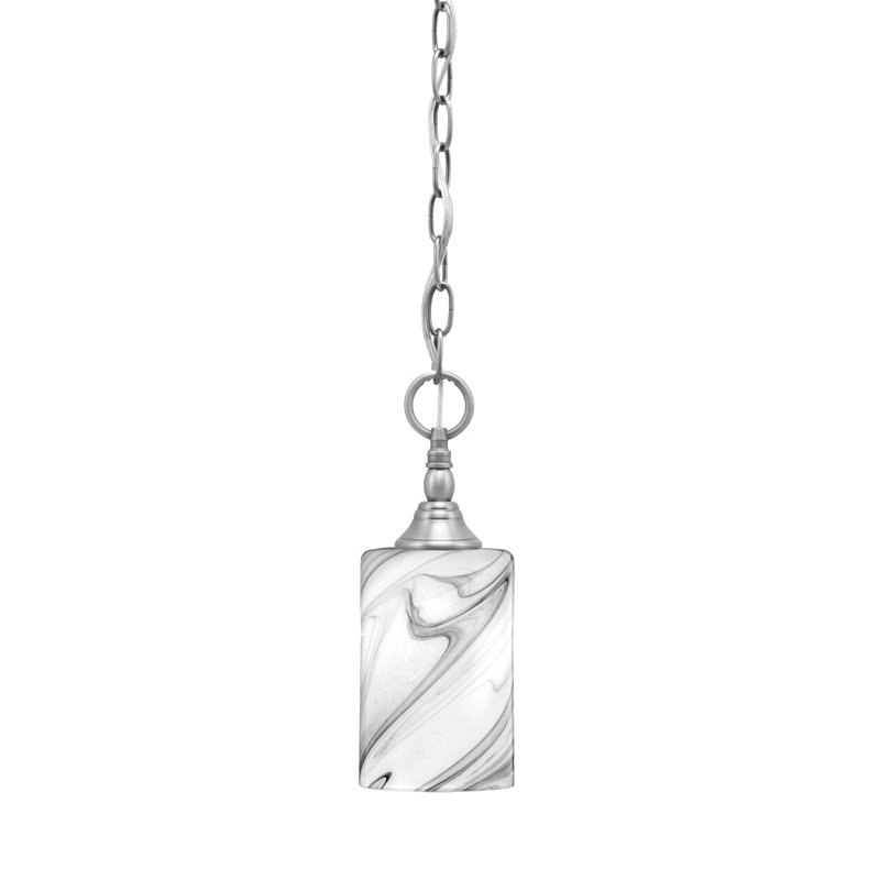 Chain Hung Mini Pendant With Glass, Brushed Nickel