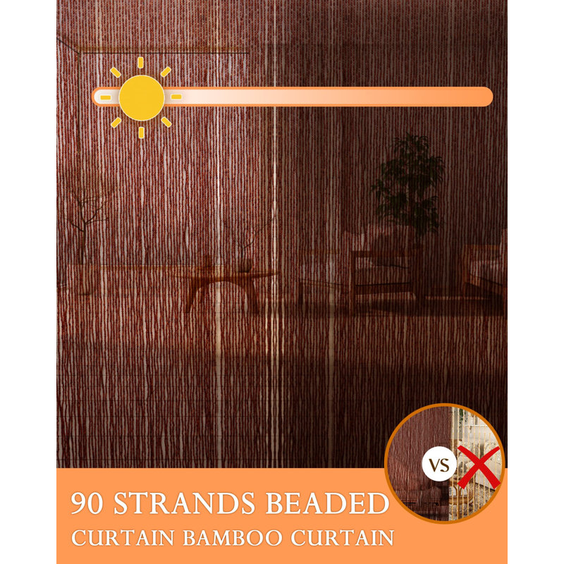 Rideau perlé 90 brins pour portes - 35,5 po x 79 po - Rideaux perlés naturels faits à la main Curt Rideau perlé en bois et bambou Boho