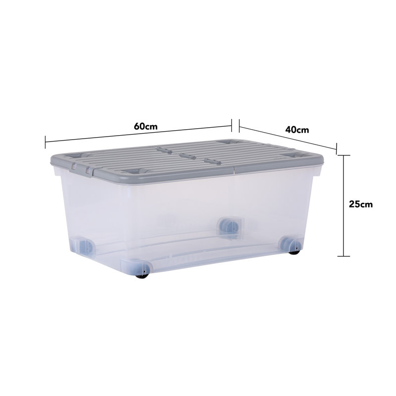 Wham 32L Box with Wheels & Folding Lid Pack of 5 Clear/Cool Grey