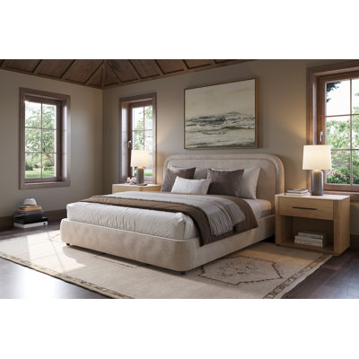 Modern Bed Frame with Rounded Corners and Headboard, Low Profile Platform